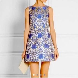 Alice + Olivia gold and blue brocade dress NWT